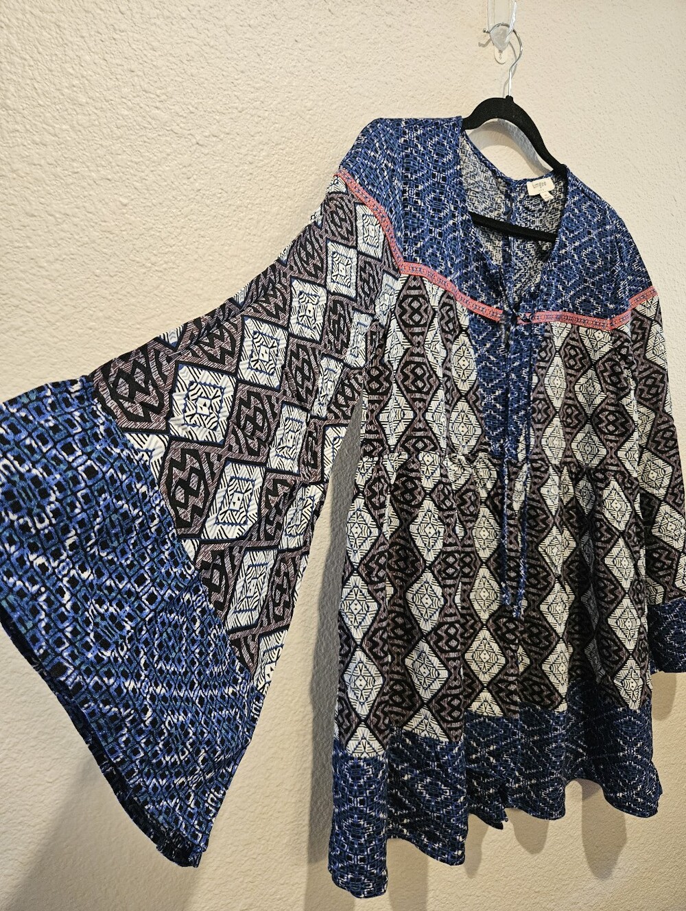 Umgee Aztec Print Tribal Boho Babydoll Tunic Mini Dress Size M